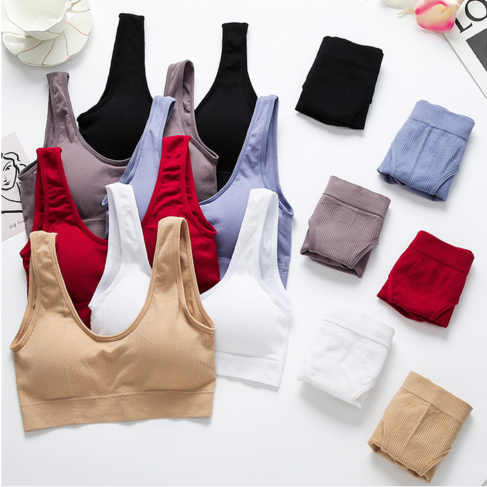 2023 Underwear Women's Ladies No Underwire Comfortable Large Size Sleep Bra Briefs Set Traceless Vest
