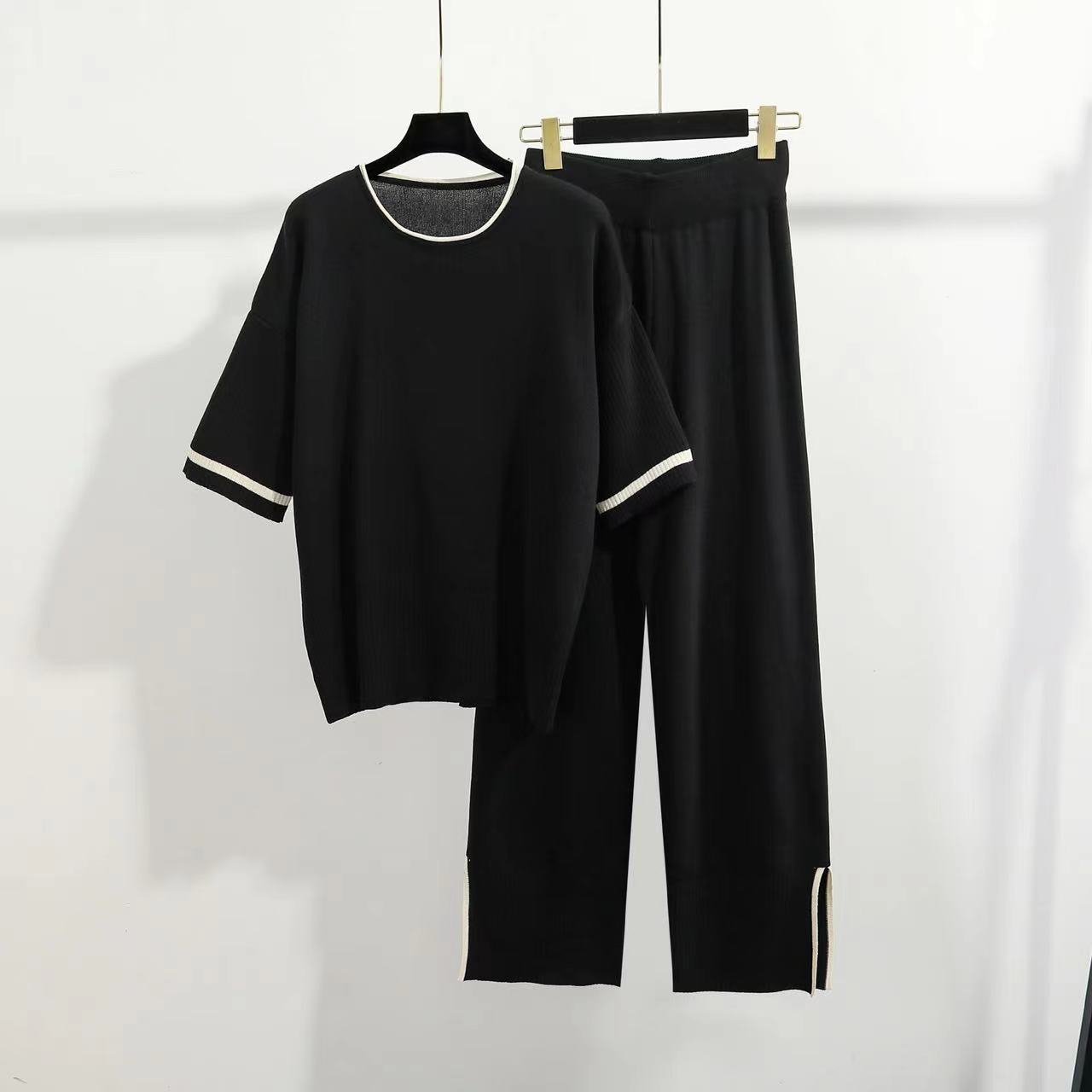 Modest Knitwear Shortsleeve Pullover And Pants Outfits Women'S Sets Plus Size Summer