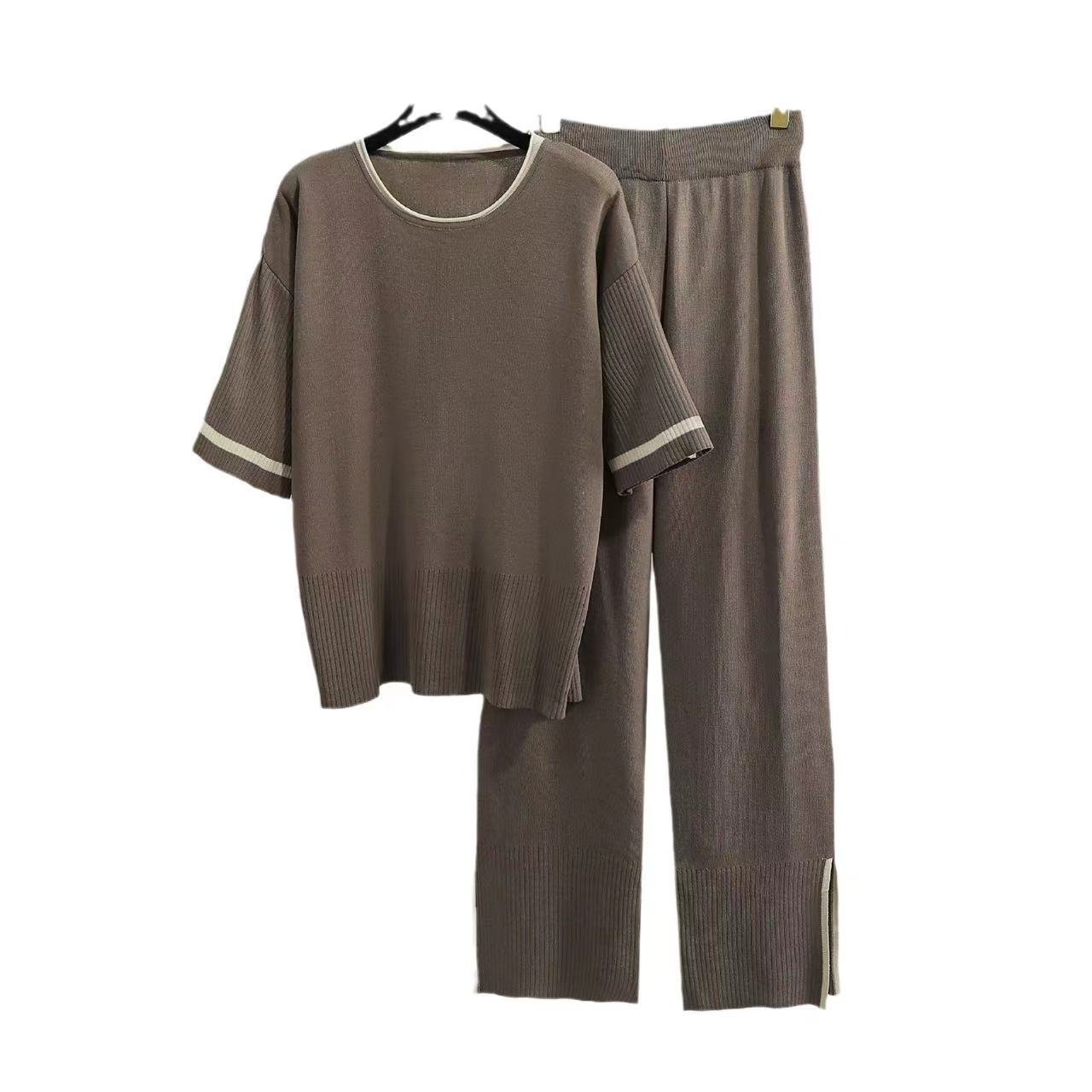 Modest Knitwear Shortsleeve Pullover And Pants Outfits Women'S Sets Plus Size Summer