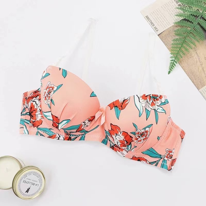Factory direct sexy printed bra set women's bra without rims can be adjusted wholesale.