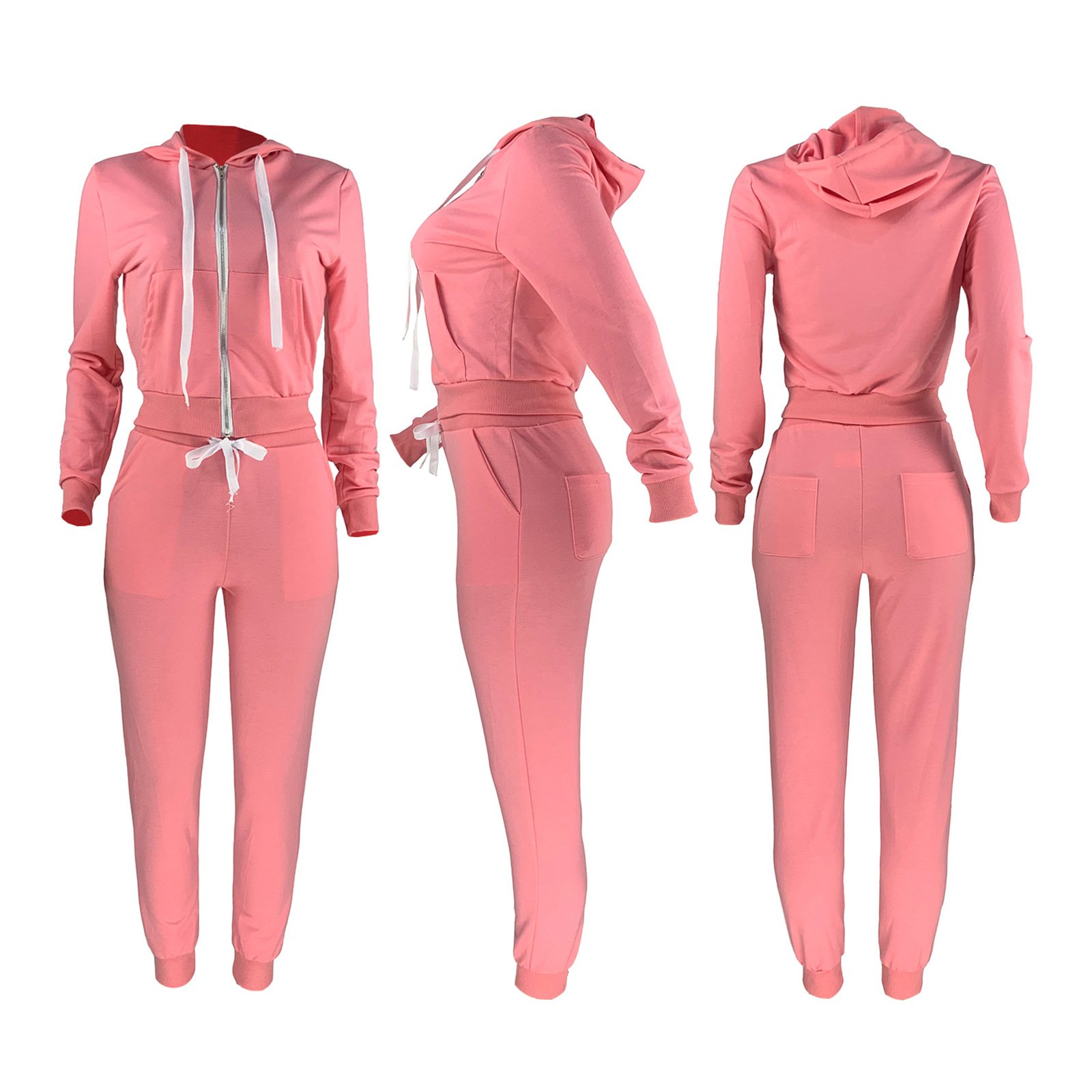 High Quality Custom Logo Blank Tracksuits Fashion Outfits Plus Size Solid Color Jogger 2 Piece Club Sportswear Women Set