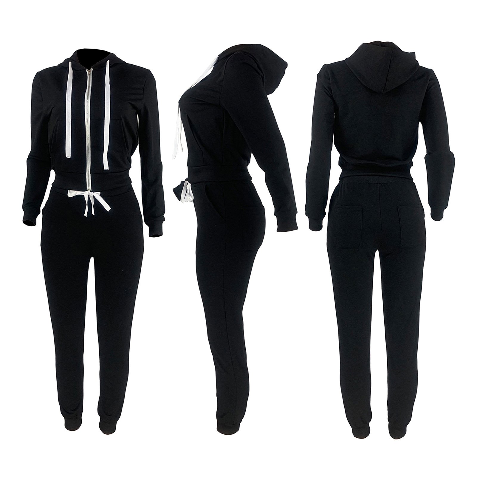 High Quality Custom Logo Blank Tracksuits Fashion Outfits Plus Size Solid Color Jogger 2 Piece Club Sportswear Women Set