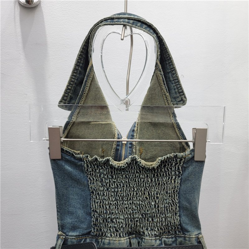 Boutique Wholesale 2024 Summer New Sleeveless Single Breasted Vest High Waist Rolled Edge Wide Leg Shorts Denim Women's Sets
