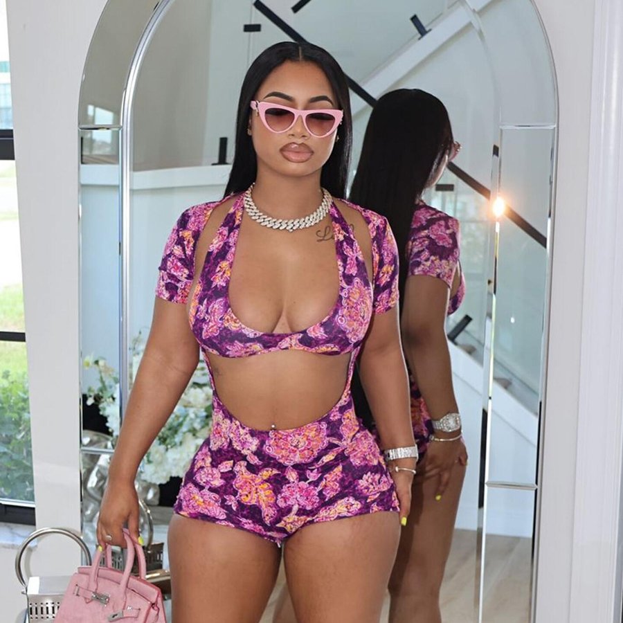 Kliou K24S49686 summer 2 piece set printed womens clothing women halter tops bikini women's sets
