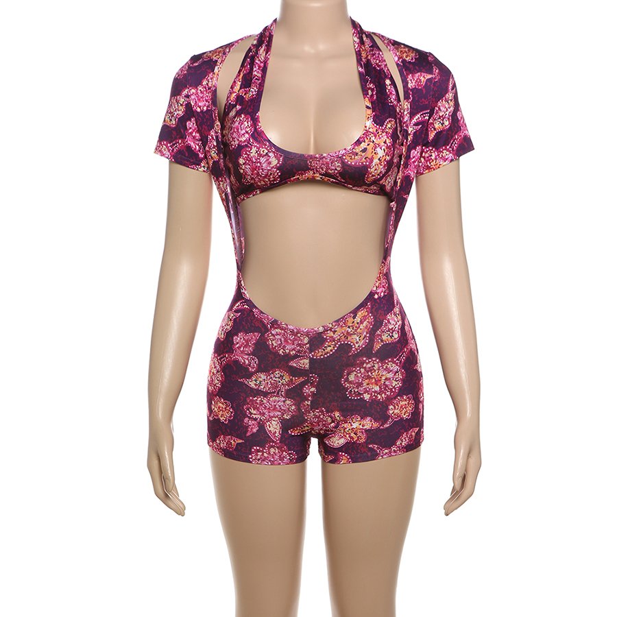 Kliou K24S49686 summer 2 piece set printed womens clothing women halter tops bikini women's sets