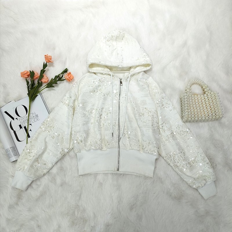 Luxury Lady 2 Piece Sweat Pants Sets Women Bling Tracksuit Long Sleeve Sequined Hoodies Set