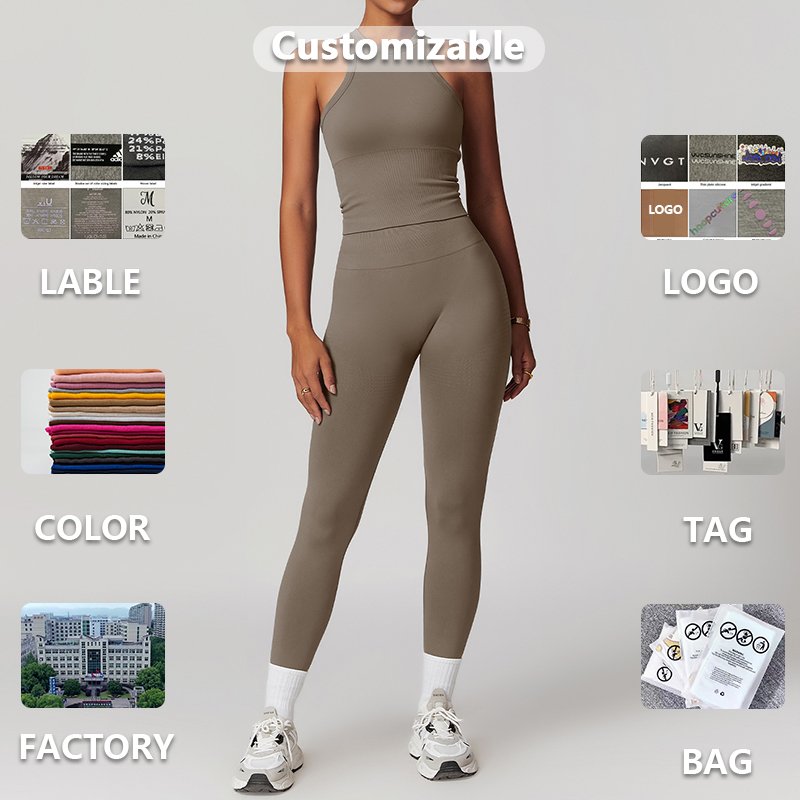 XW-TZ7725-1 Custom Two Pieces Yoga Set High Quality Sportswear Sleeveless Vest High Waist Leggings Women Workout Set