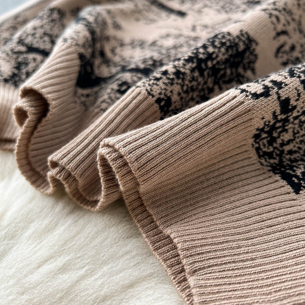 Autumn Winter New knitted Printed Set Women's Crew-Neck Sweater + Wide-Leg Trousers Two-Piece Set