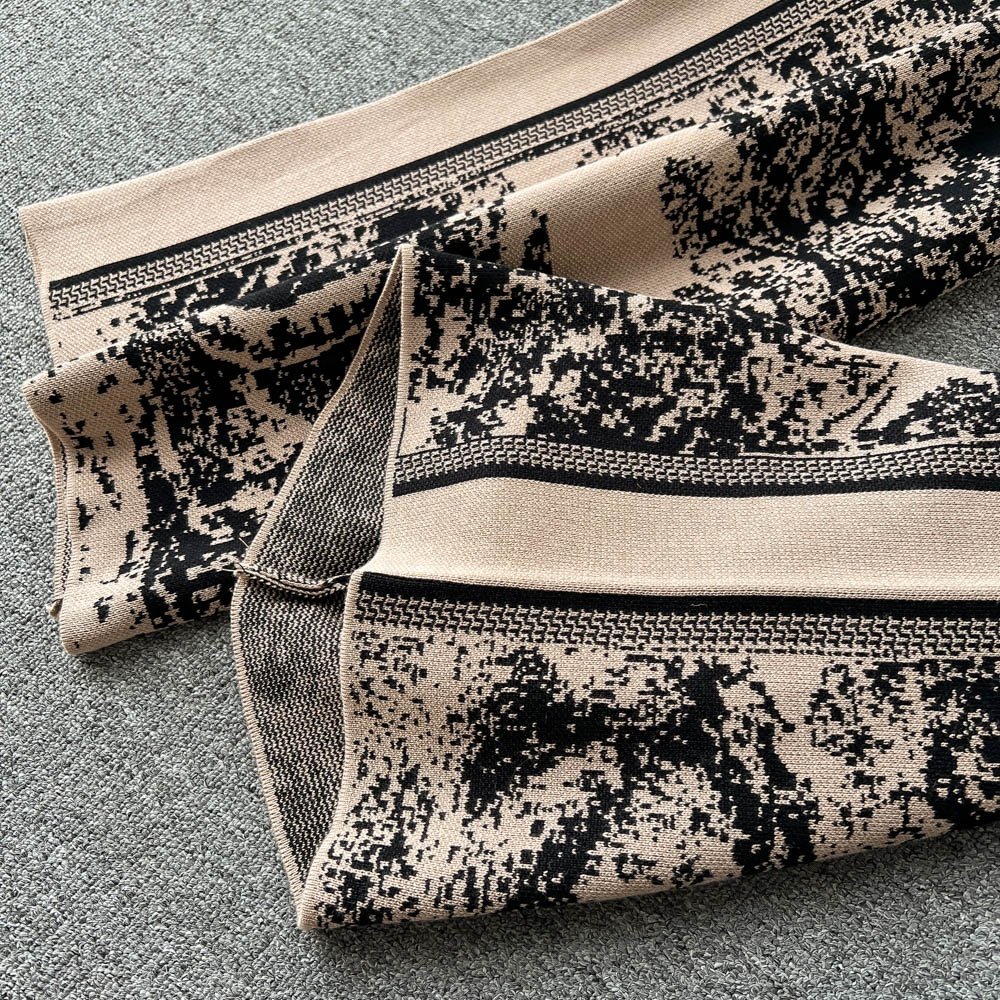 Autumn Winter New knitted Printed Set Women's Crew-Neck Sweater + Wide-Leg Trousers Two-Piece Set
