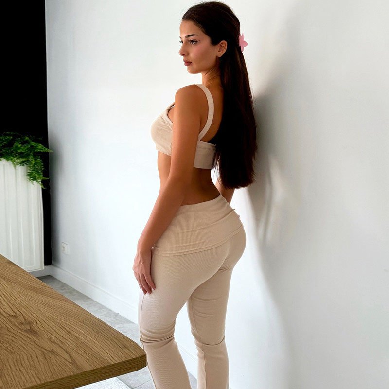 New Woman Sports Sets Sexy 2 Piece Gym Fitness Set Women Fall Crop Top and Flared Yoga Pants Set