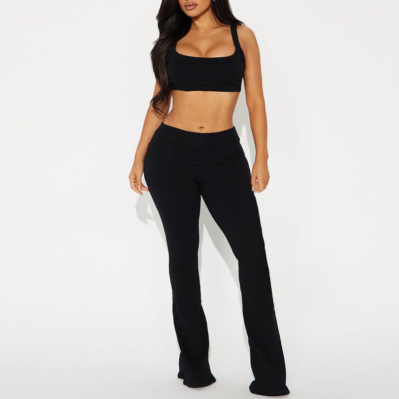 New Woman Sports Sets Sexy 2 Piece Gym Fitness Set Women Fall Crop Top and Flared Yoga Pants Set