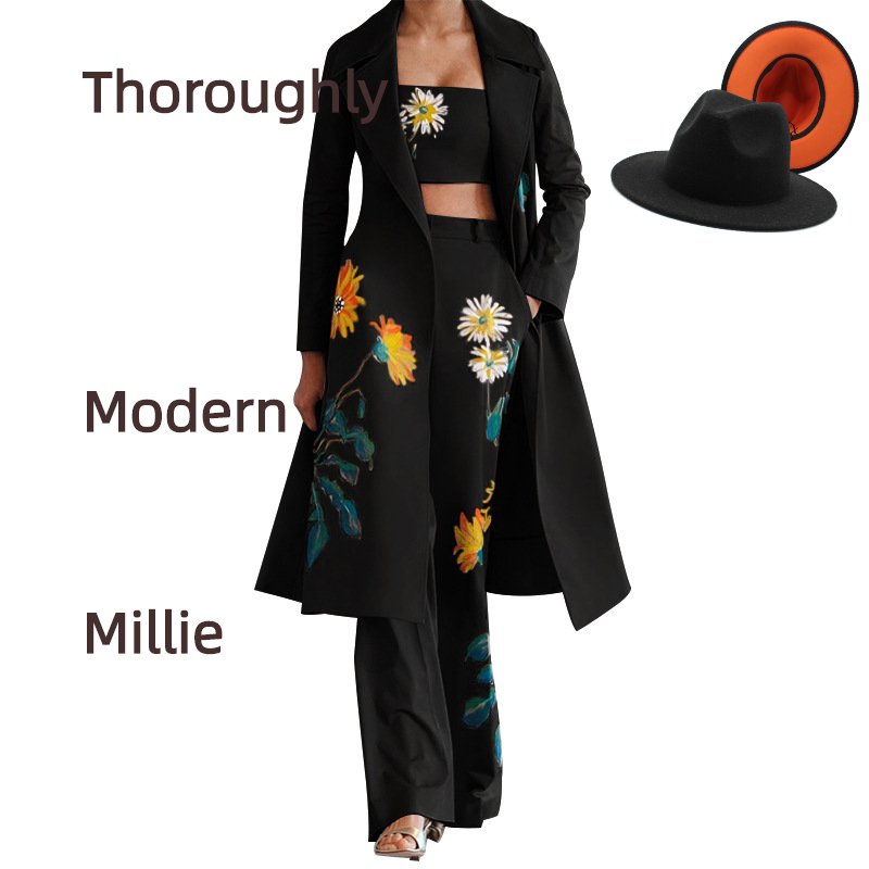 B402041 Women Autumn Office Lapel Suits Trench Coat Elegant Blazers Three Piece Set for Office Ladies