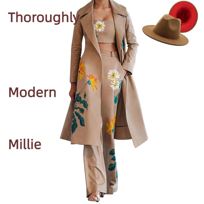 B402041 Women Autumn Office Lapel Suits Trench Coat Elegant Blazers Three Piece Set for Office Ladies