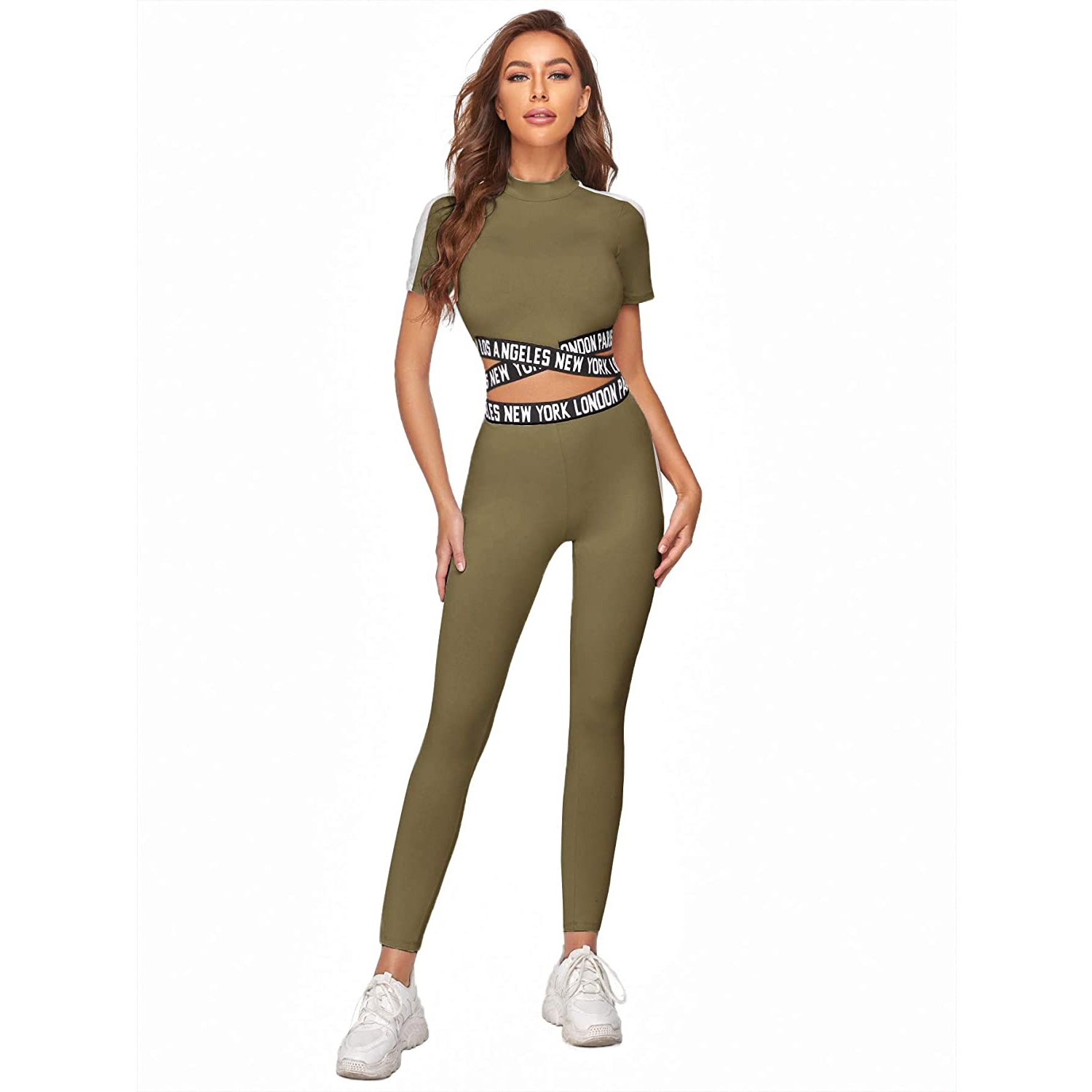 Plus Size Women's Short Sleeve 2 Pieces Outfits Cropped T Shirt and Leggings Set
