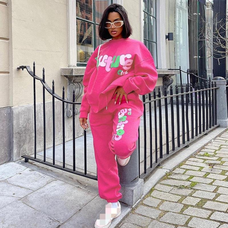 Women's Autumn Fashion Letter Printing Long Sleeve Top High Waist Casual Pants Suit Women's Sets