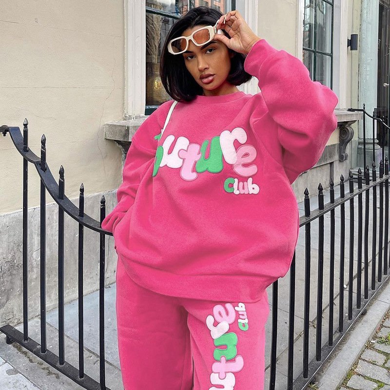 Women's Autumn Fashion Letter Printing Long Sleeve Top High Waist Casual Pants Suit Women's Sets