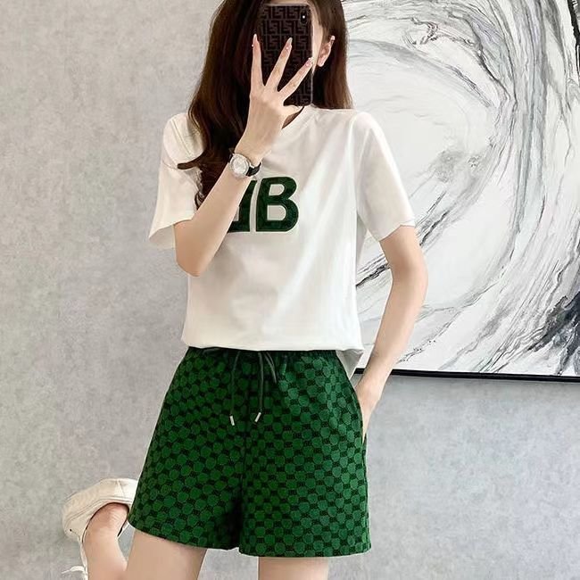 New arrival summer adults ladies knitting pullover letter luxury T-shirt +shorts women's casual clothing set