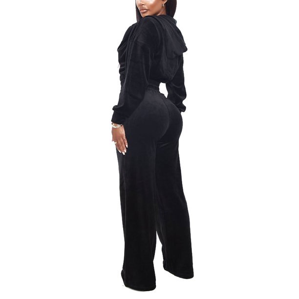 Women's 2 Piece Outfits Velvet Tracksuit Zip Up Croptop style Hoodie Velour Sweatpants Workout Sweatsuit