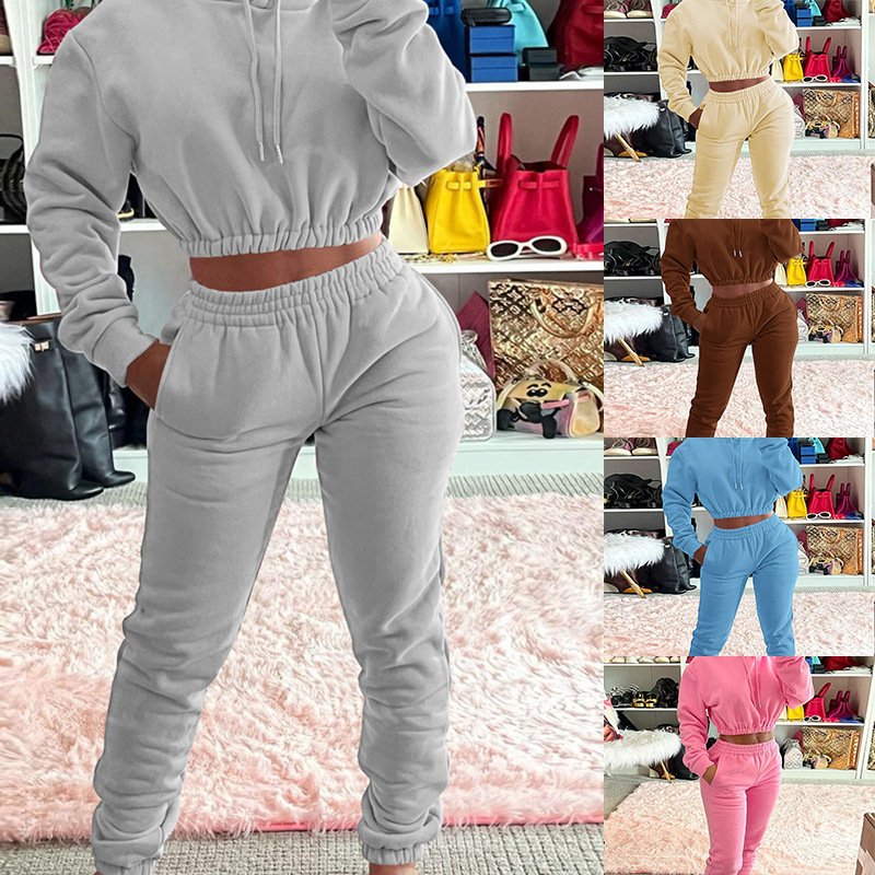 Customized LOGO high-quality women's casual sports comfortable hooded sweater leggings two-piece set