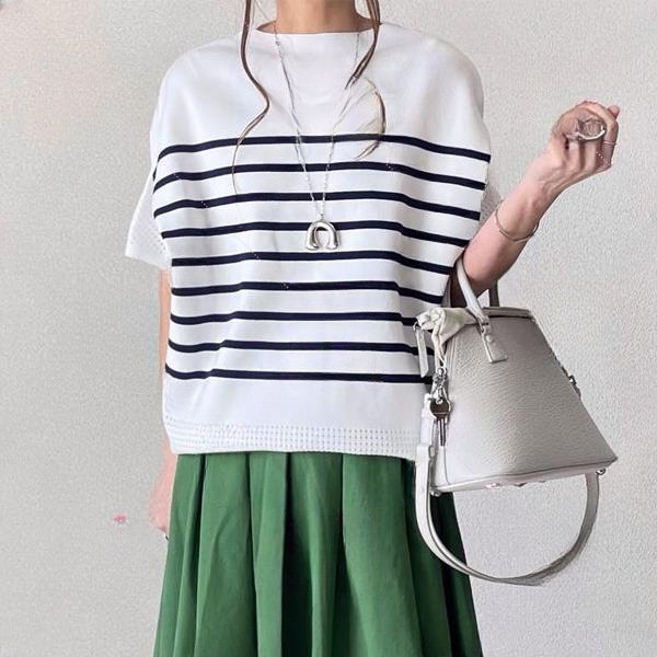 Boutique Wholesale 2024 Summer New Fashion Striped Thin Ice Silk Knitted Sweater Linen Half Skirt Women's Set
