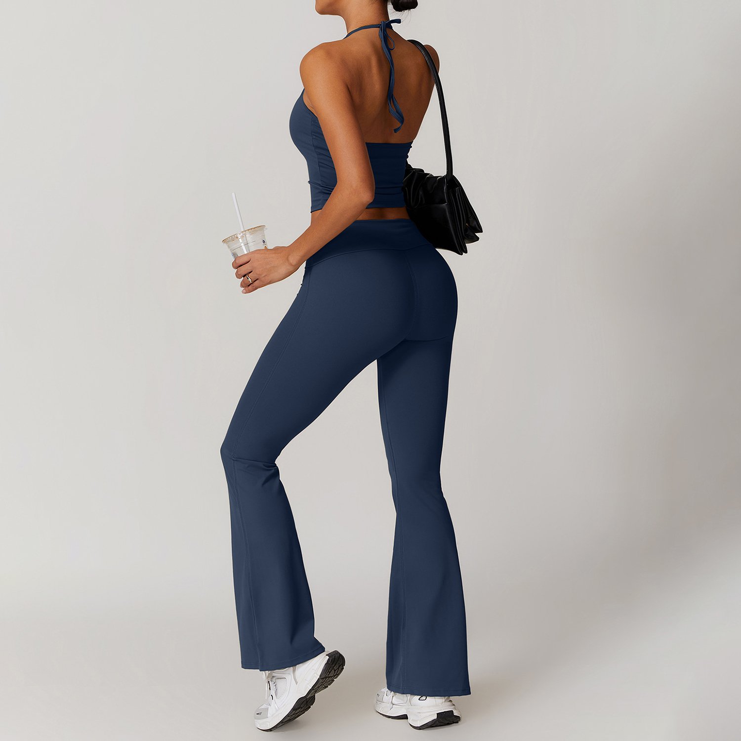DTL-TZ8791-4 High Waisted Flared Pants And Bra Two Piece Custom Logo Gym Fitness Sports Quick Dry Set