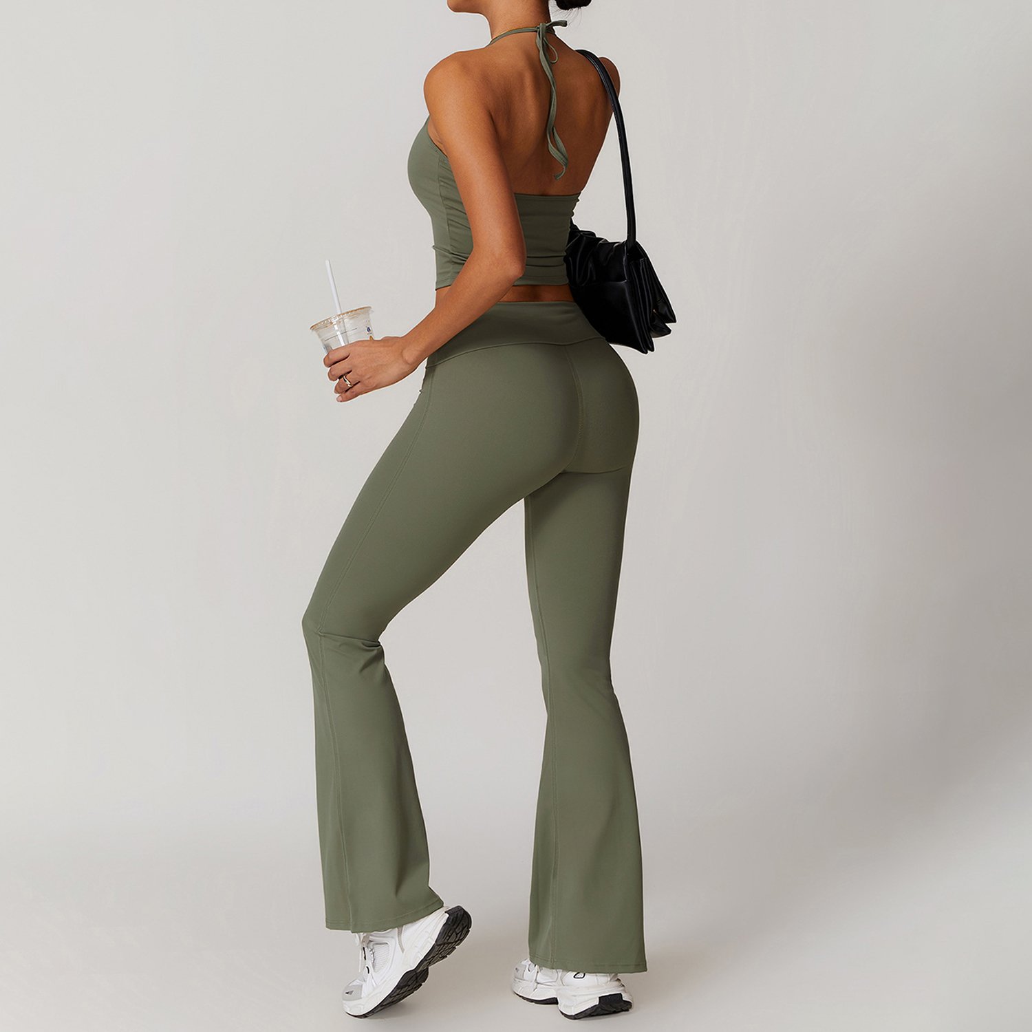 DTL-TZ8791-4 High Waisted Flared Pants And Bra Two Piece Custom Logo Gym Fitness Sports Quick Dry Set
