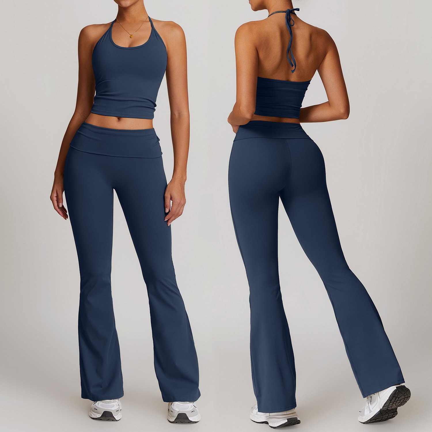 DTL-TZ8791-4 High Waisted Flared Pants And Bra Two Piece Custom Logo Gym Fitness Sports Quick Dry Set