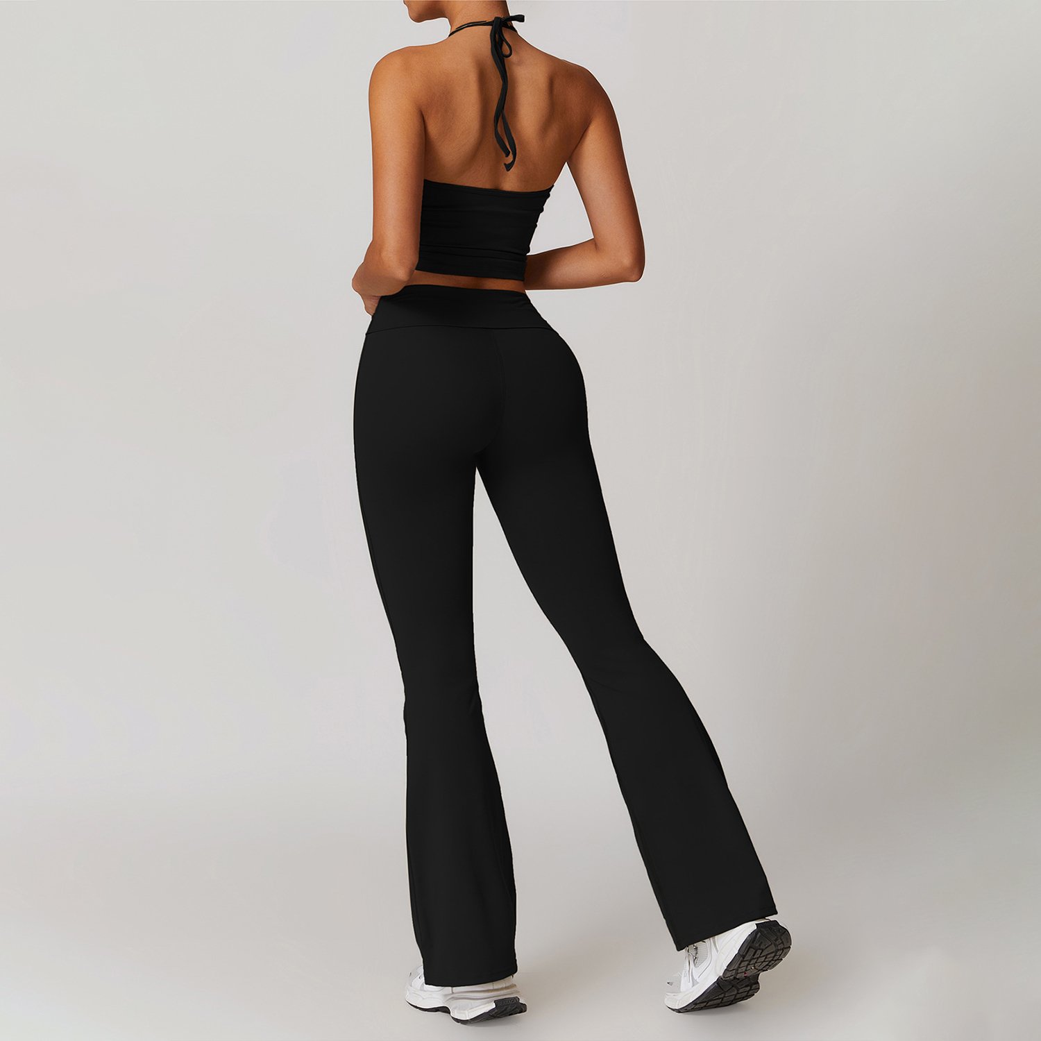 DTL-TZ8791-4 High Waisted Flared Pants And Bra Two Piece Custom Logo Gym Fitness Sports Quick Dry Set