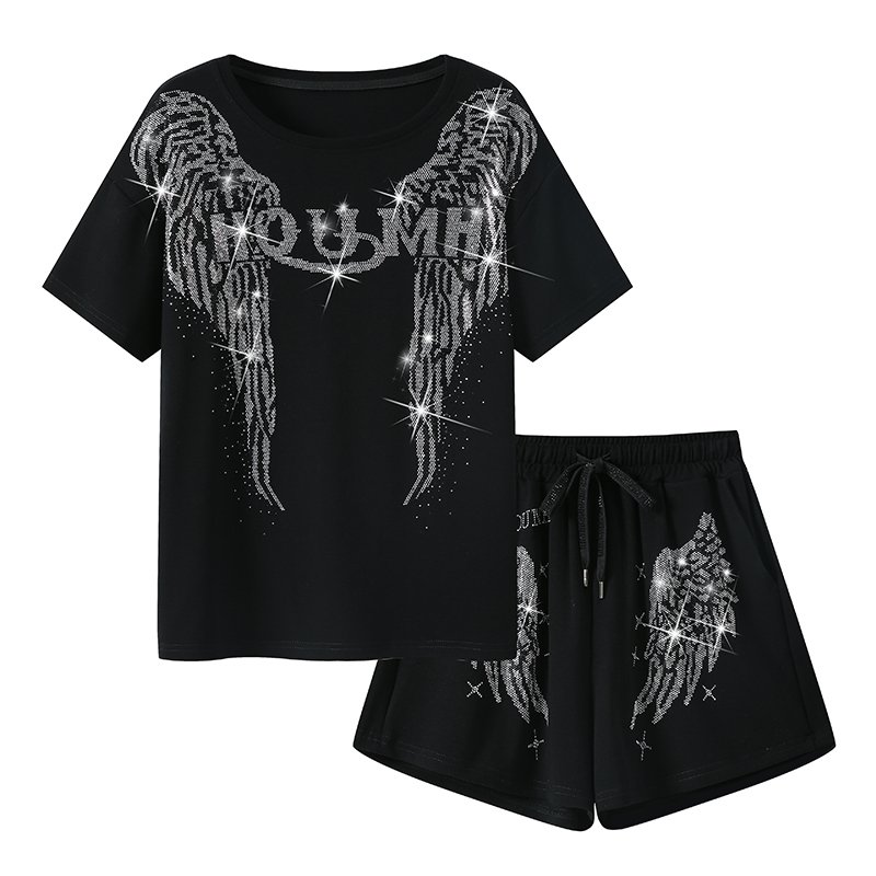 Custom 2 Piece Short Sets Women Casual Rhinestone Tops And Shorts Summer Clothes Women Set Custom two piece set women clothing