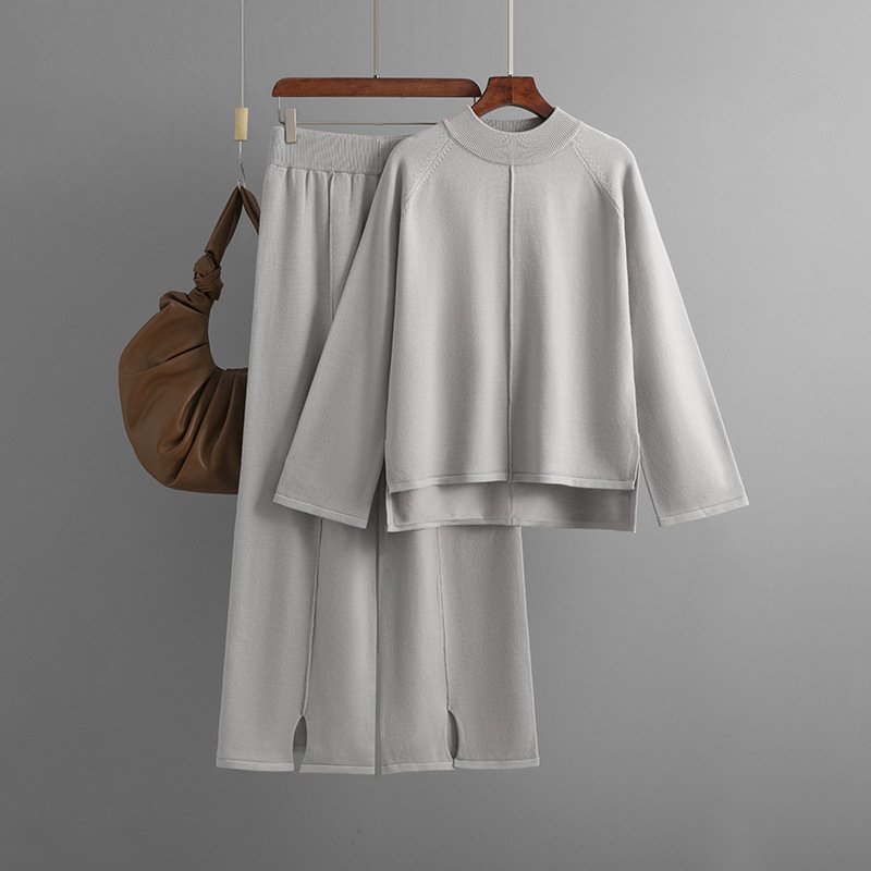 Soiling 2024 Pullover Round Neck Jumper Palazzo Pants Women Loungewear Pajama Outfits Fall Winter Knit Sweater Two Piece Set