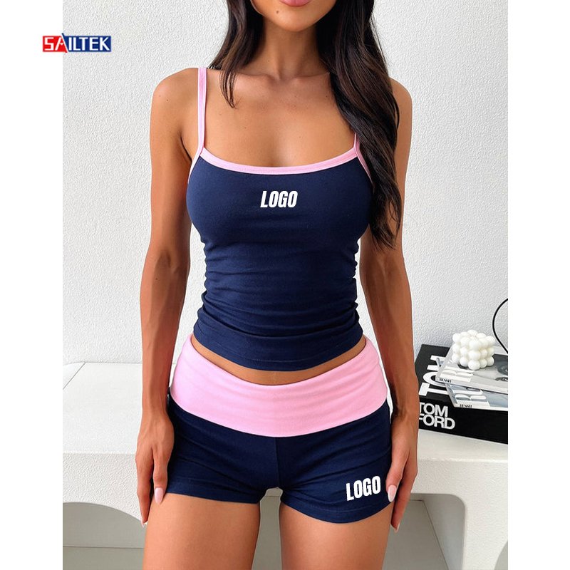 Women's clothing summer biker shorts sets sportswear 2 piece short set for women custom gym two piece tank top and shorts set