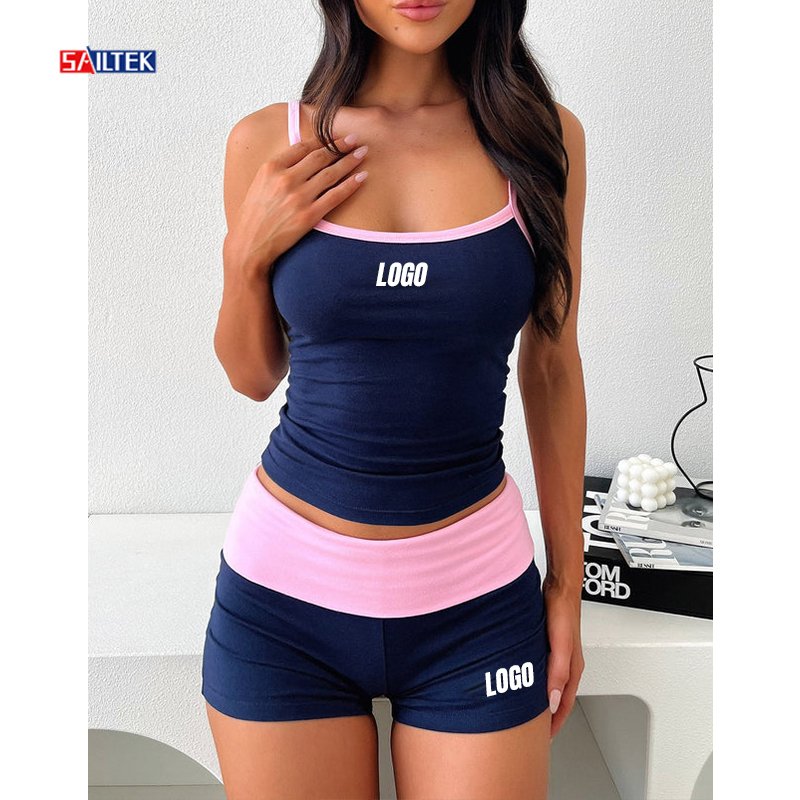 Women's clothing summer biker shorts sets sportswear 2 piece short set for women custom gym two piece tank top and shorts set