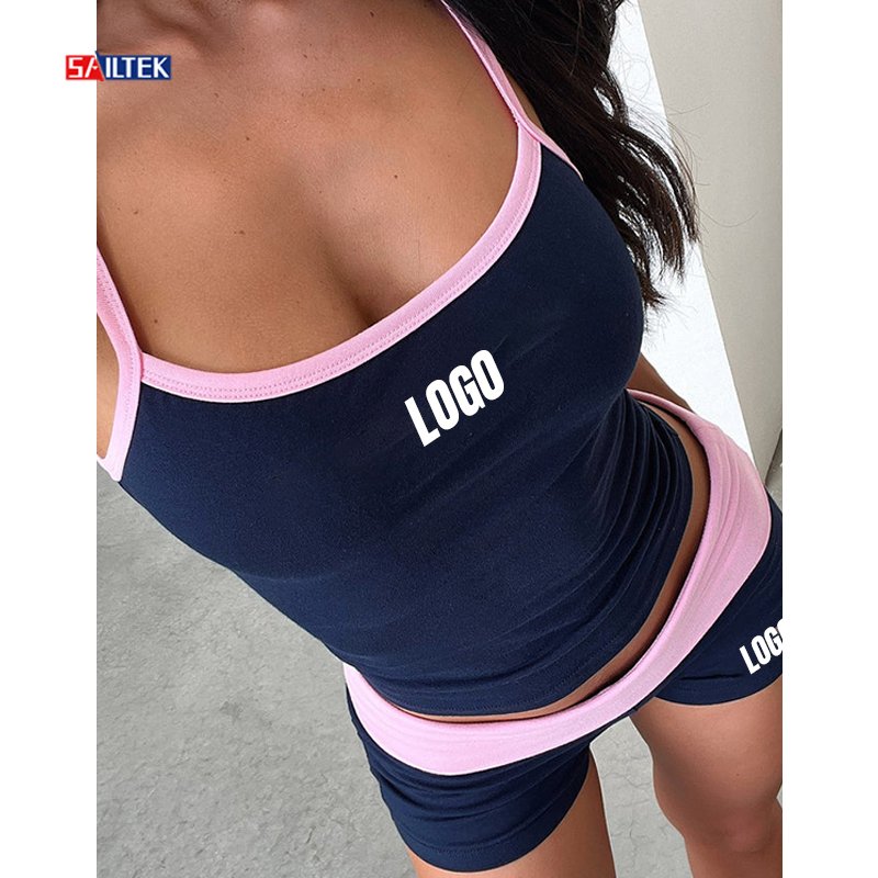 Women's clothing summer biker shorts sets sportswear 2 piece short set for women custom gym two piece tank top and shorts set