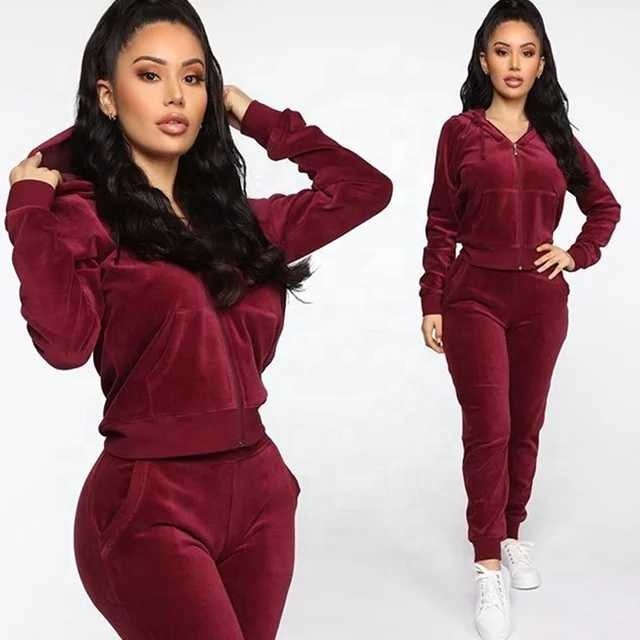 Women's 2 Piece Outfits Velvet Zip Hoodie Sweatshirt & Sweatpants Sweatsuits and Velour Tracksuit Sets Jogging suit