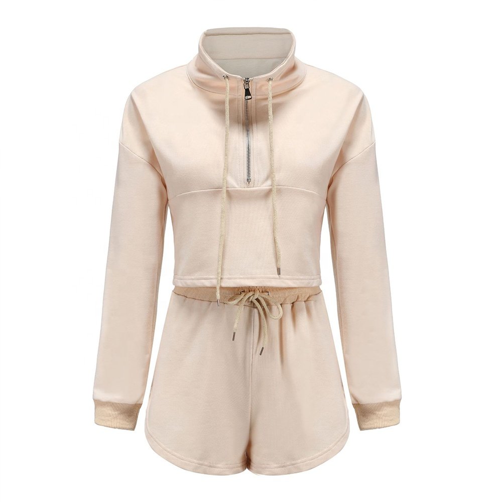 Women Set Crop Custom Women Clothing 2 Piece Short Set Crop Sweatshirt And Sweat Shorts Set