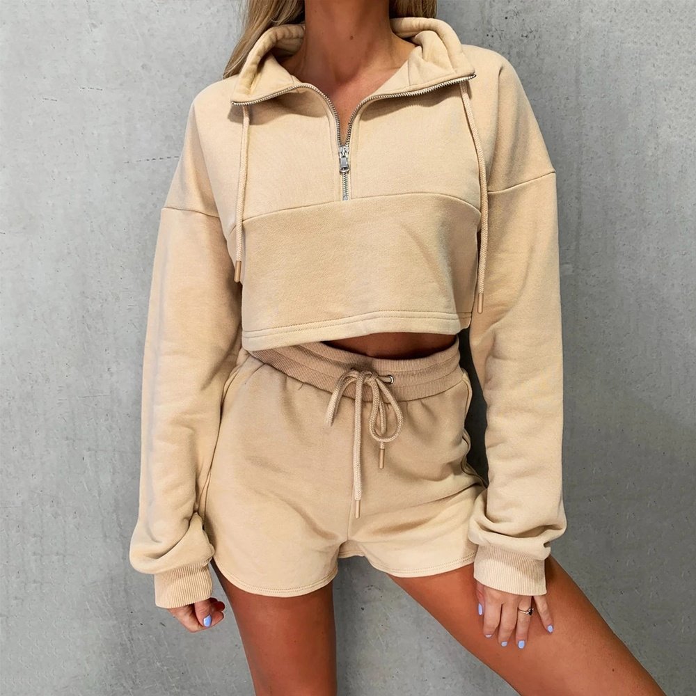 Women Set Crop Custom Women Clothing 2 Piece Short Set Crop Sweatshirt And Sweat Shorts Set