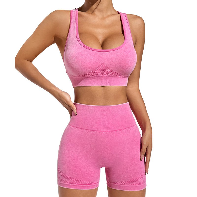 Women Lower Neck Top High Waist Shorts Yoga Suit Lady Thick Shoulder Strap Vest Gym Sets Female Scrunch Butt Pants Sports Wear
