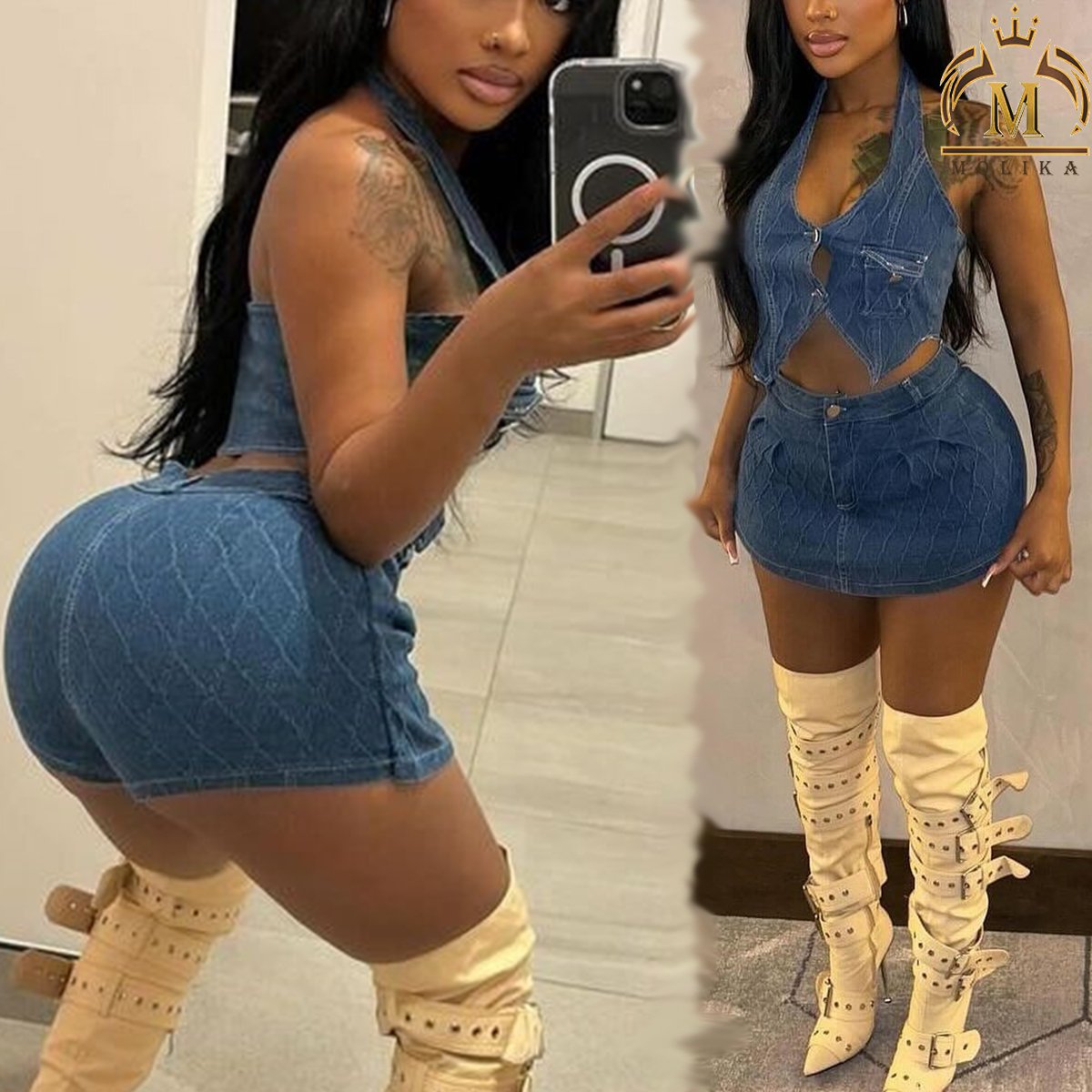 Trendy Women's Denim Outfits Stretch Backless Crop Top Shorts 2 Piece Sets Ladies Y2K Two Piece Denim Shorts Jeans Sets Women