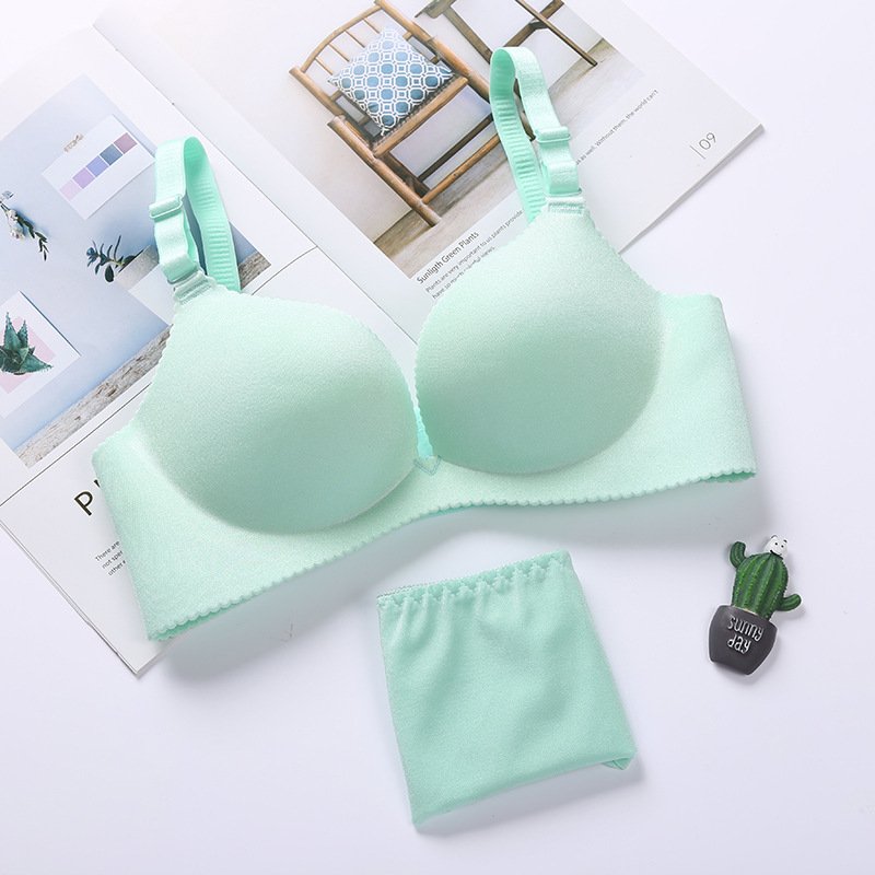 Fashion Girl Comfortable Wire Free One-piece Bra Underwear Set Microfiber Bra Set Bra Panty Laser Cut Solid Seamless Bikini