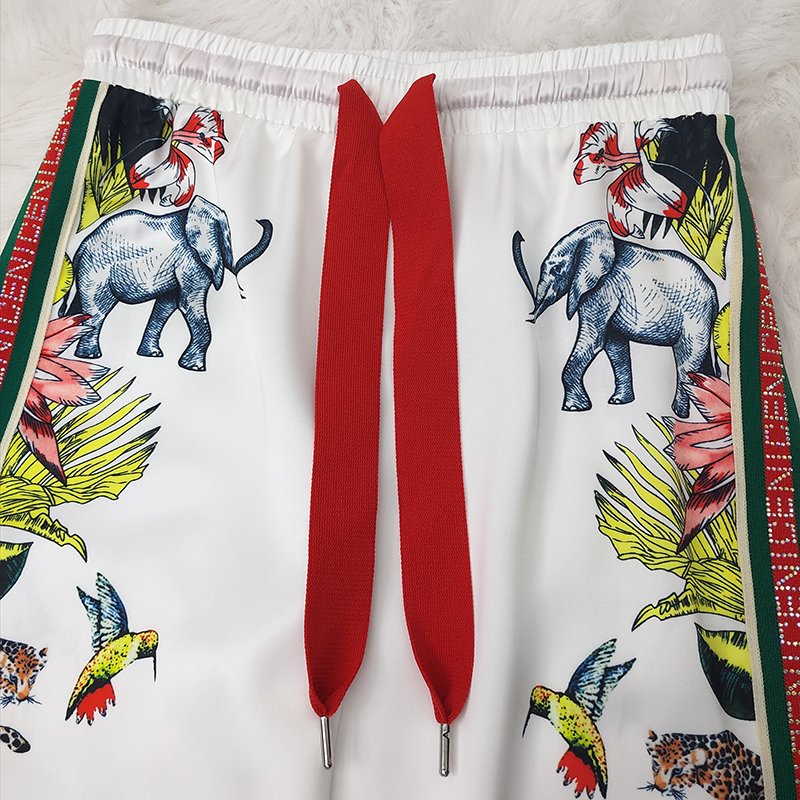 Summer 2024 Women'S 2 Pieces Sets Short Sleeve Printed Rhinestone Tops Tshirts Pants Sets Silk two-piece suit