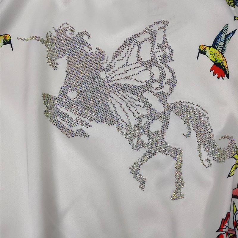 Summer 2024 Women'S 2 Pieces Sets Short Sleeve Printed Rhinestone Tops Tshirts Pants Sets Silk two-piece suit