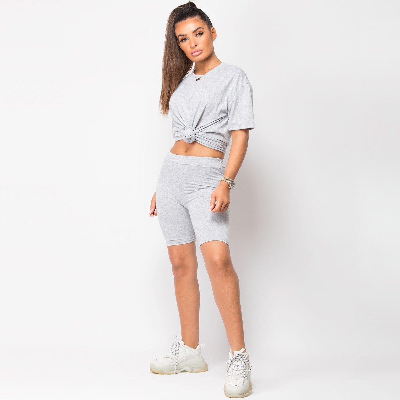 Women Summer Sportswear Short Sleeve Oversized T Shirt Biker Shorts Set Two Piece Shorts Sets Women Running Set