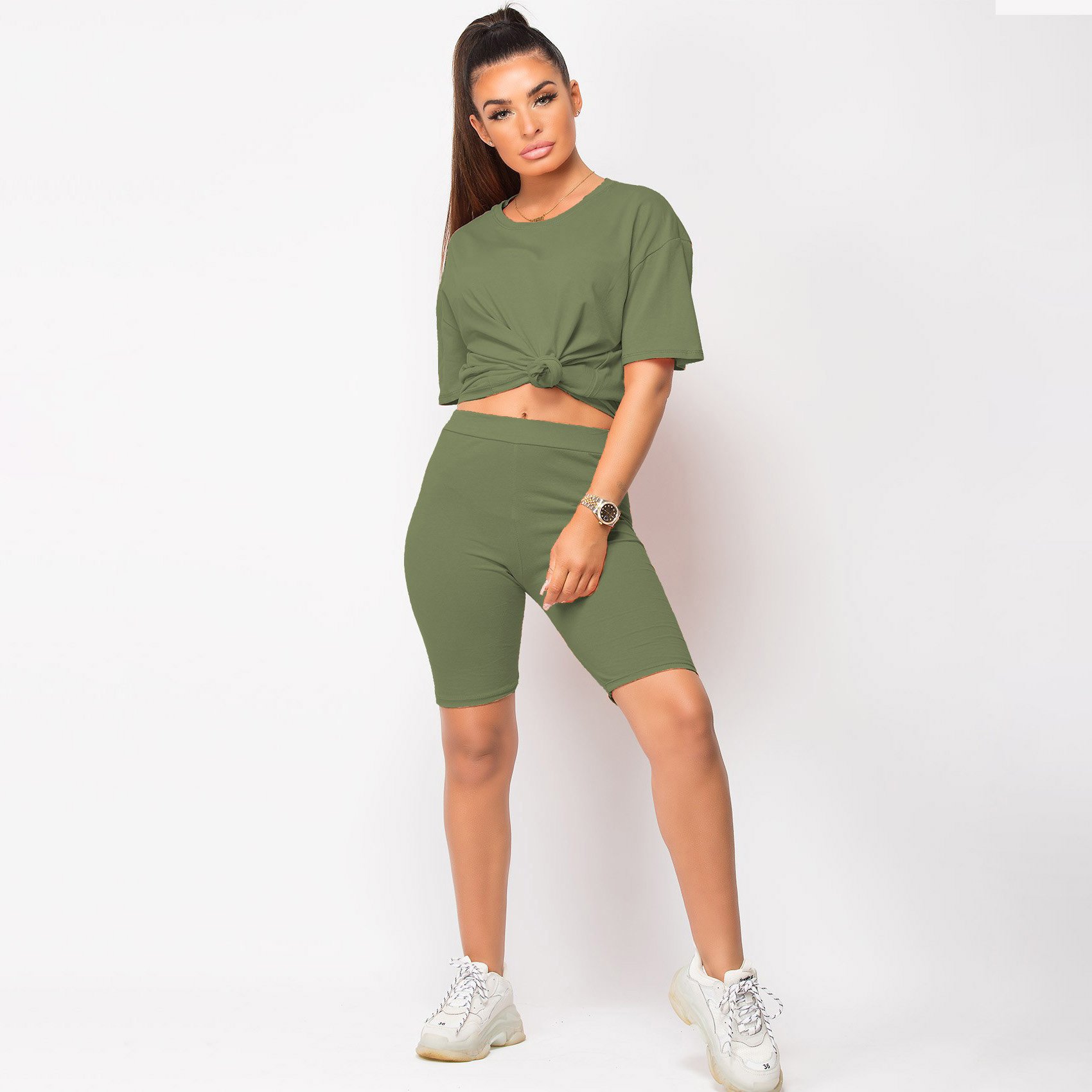 Women Summer Sportswear Short Sleeve Oversized T Shirt Biker Shorts Set Two Piece Shorts Sets Women Running Set