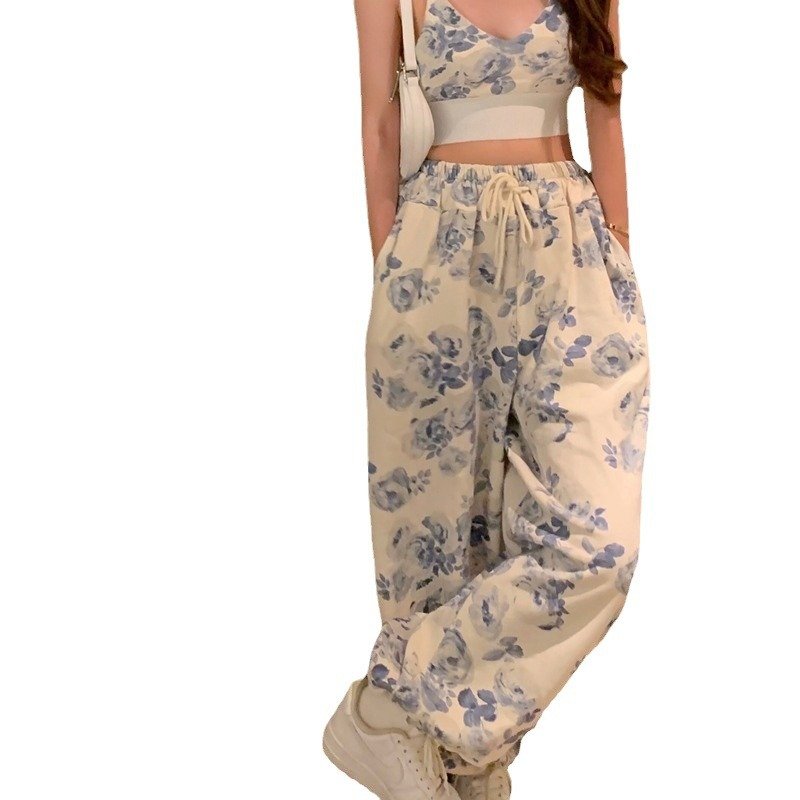 2024 Summer New Casual Women's Set High Waist Foot Shorts and Wide Leg Pants with Back Short Camisole Tube Top Two-Piece Suit