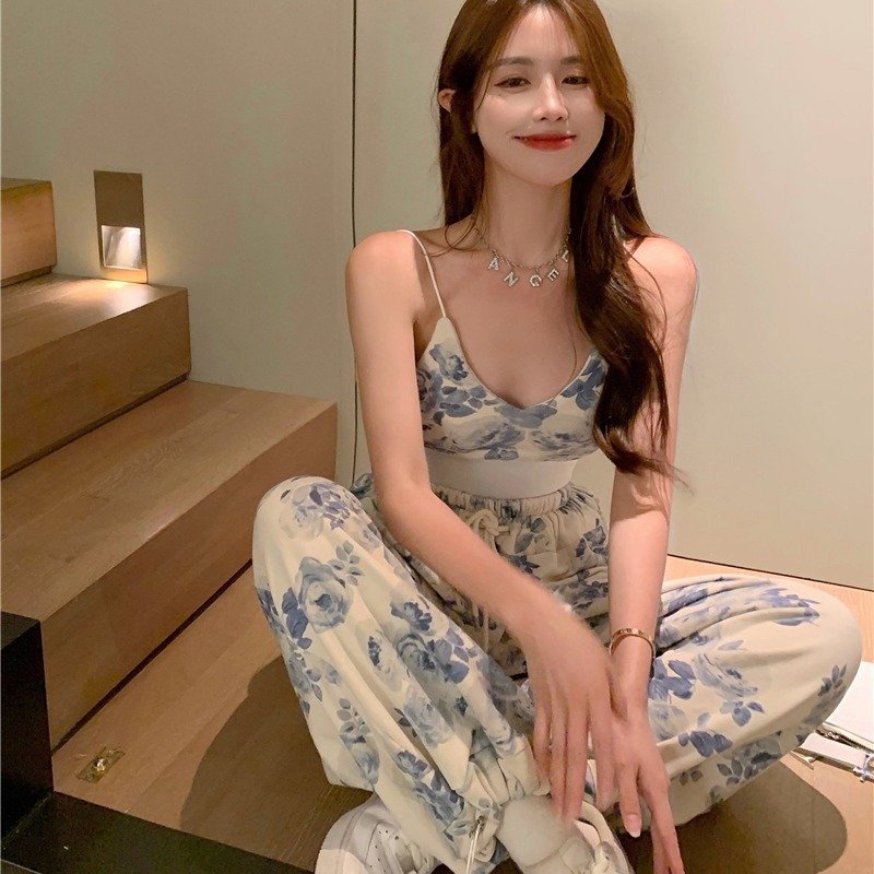 2024 Summer New Casual Women's Set High Waist Foot Shorts and Wide Leg Pants with Back Short Camisole Tube Top Two-Piece Suit