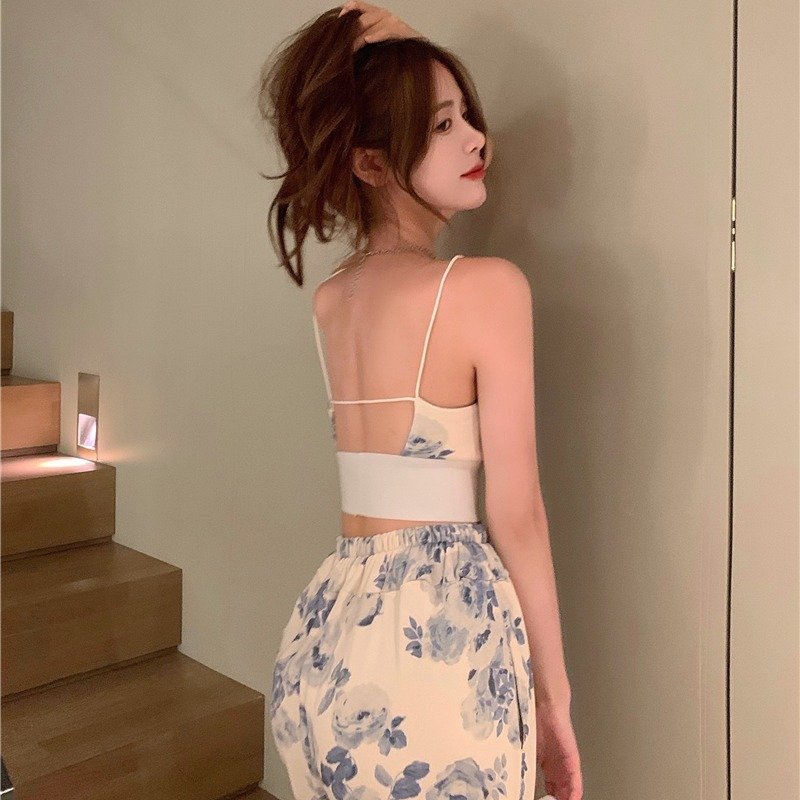 2024 Summer New Casual Women's Set High Waist Foot Shorts and Wide Leg Pants with Back Short Camisole Tube Top Two-Piece Suit