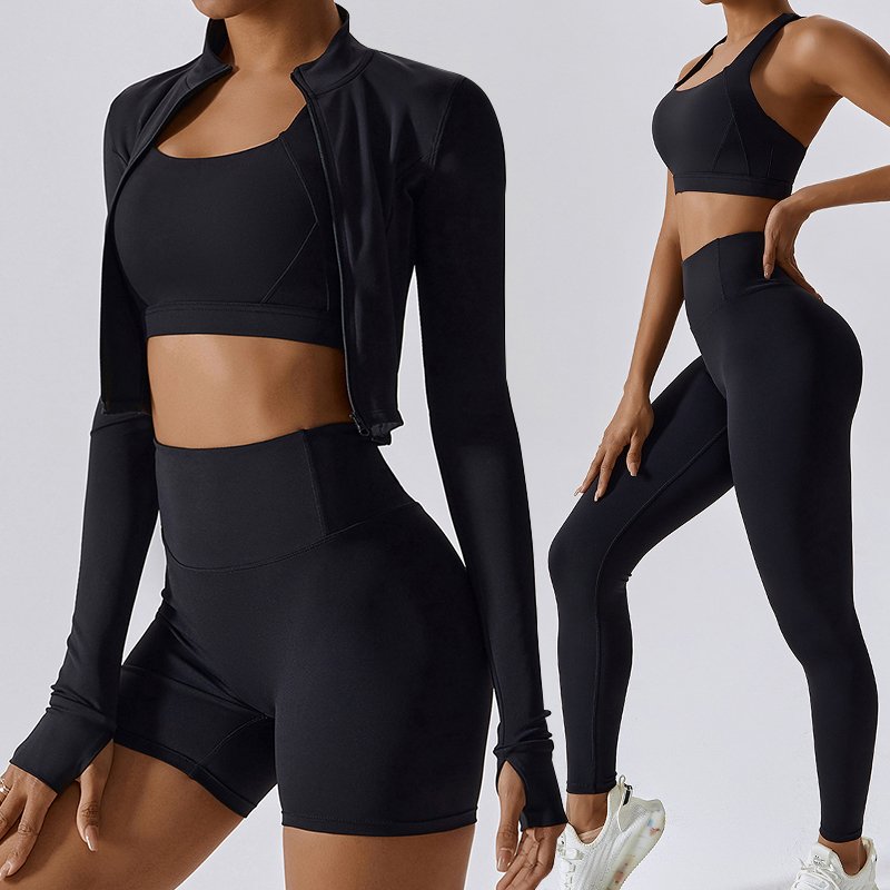 Custom Logo Quick Dry Sport Bra Activewear Popular Women Fitness 4 Piece Yoga Wear High Waist Leggings Gym Yoga Set