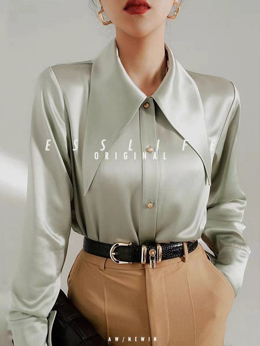 2022 New Satin Fabric Acetate Blouses Skirt Casual Dresses Women's Sets