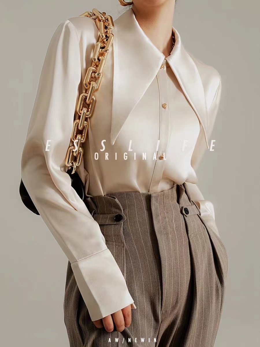 2022 New Satin Fabric Acetate Blouses Skirt Casual Dresses Women's Sets