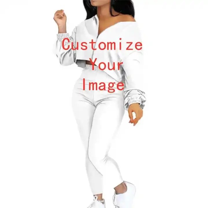 Clothing Fall 2023 Plus Size Women's Clothingcaizados Two-piece Suit Zipper Sportswear Print On Demand Long Sleeve Crop